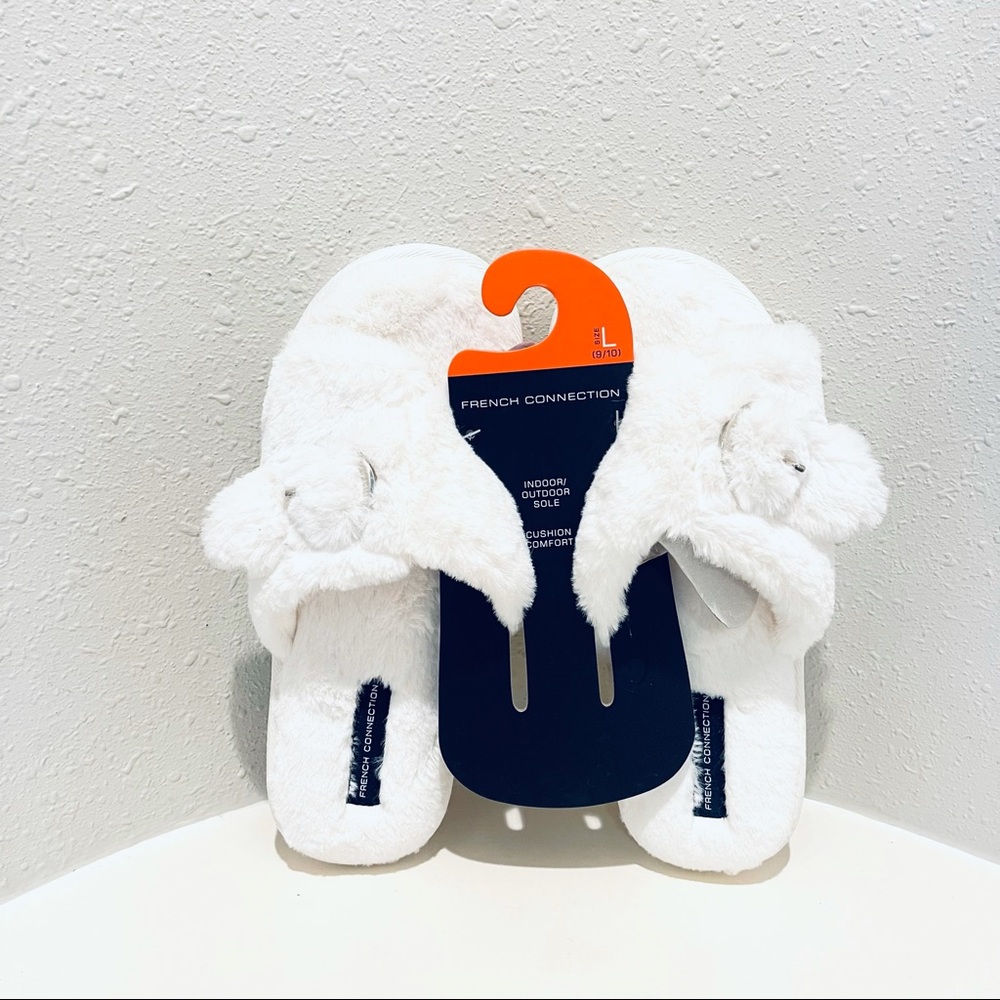 French Connection Faux Fur Slides Slippers Size 9-10 NWT